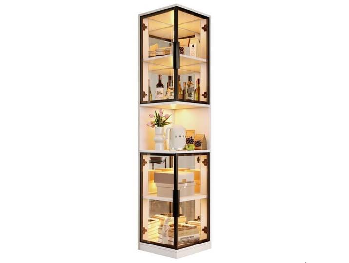 Vitrine avec porte vitrée et panneau arrière miroir éclairage à variation de couleur et dispositif anti-basculement 42x44x205 cm
