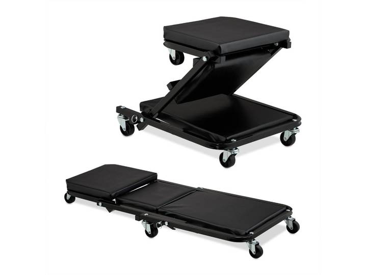 Relaxdays Rollbrett Schwarz 2 in 1 Werkstattliege und Rollhocker, Metall, Kunststoff, 91x12x41 cm, Freizeit & Co, Heimwerken, Werkzeug, Elektrowerkzeug
