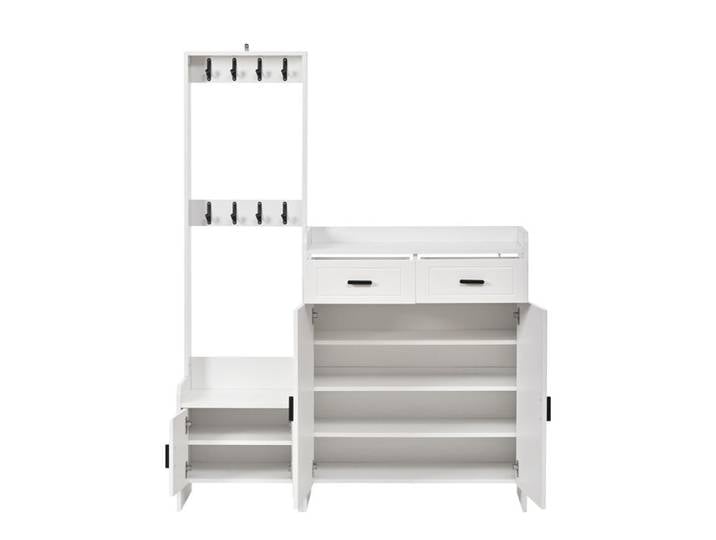 Vestiaire Entrée Blanc - Garderobe avec 2 Tiroirs 2 Portes 6 Étagères et 8 Crochets