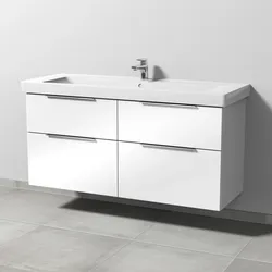 Sanipa Waschtischunterschrank „3way“ 1250 × 593 × 447 mm in Weiß (glanz), Becken mittig