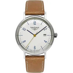 Bauhaus Damen Quarz 21431 - Weißes Ziffernblatt mit dunkelblauen Zahlen/Indices,braun - 36mm