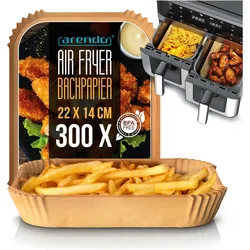 Arendo Backpapier für Heissluftfritteuse 4,5-10 L, 300 St., 22x14x4,5 cm, Antihaft, für Airfryer, Backpapier, Braun