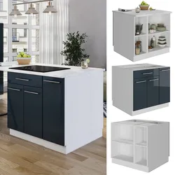 Vicco Kücheninsel Fame-Line Weiß Dunkelblau Hochglanz 90 cm offen