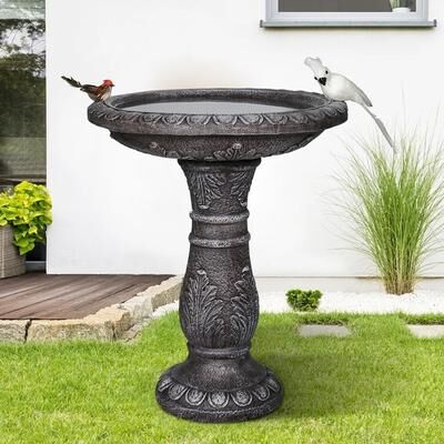Meedzom Outdoor Bird Bath for Garden Decor 24.4in H Concrete BirdBath for Patio