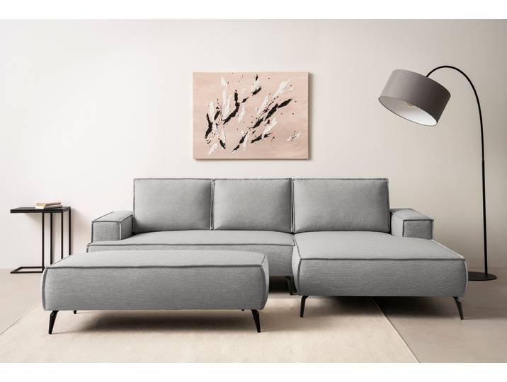 Ecksofa GOODPRODUCT TVINNU Leinenoptik, L-Form, 275 cm, mit Hocker , grau (silbergrau), B:275cm H:83cm T:173cm, Sofas, Ecksofa, stellbar zum Schlafsofa (Krokodilverbinder)