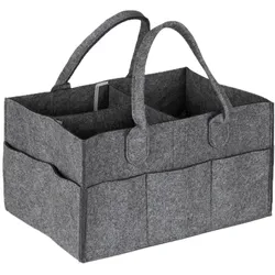 Relaxdays Baby Windel Caddy, 11 Fächer, entnehmbare Trenner, tragbar, Filztasche Auto, Wickeltisch Organizer, dunkelgrau