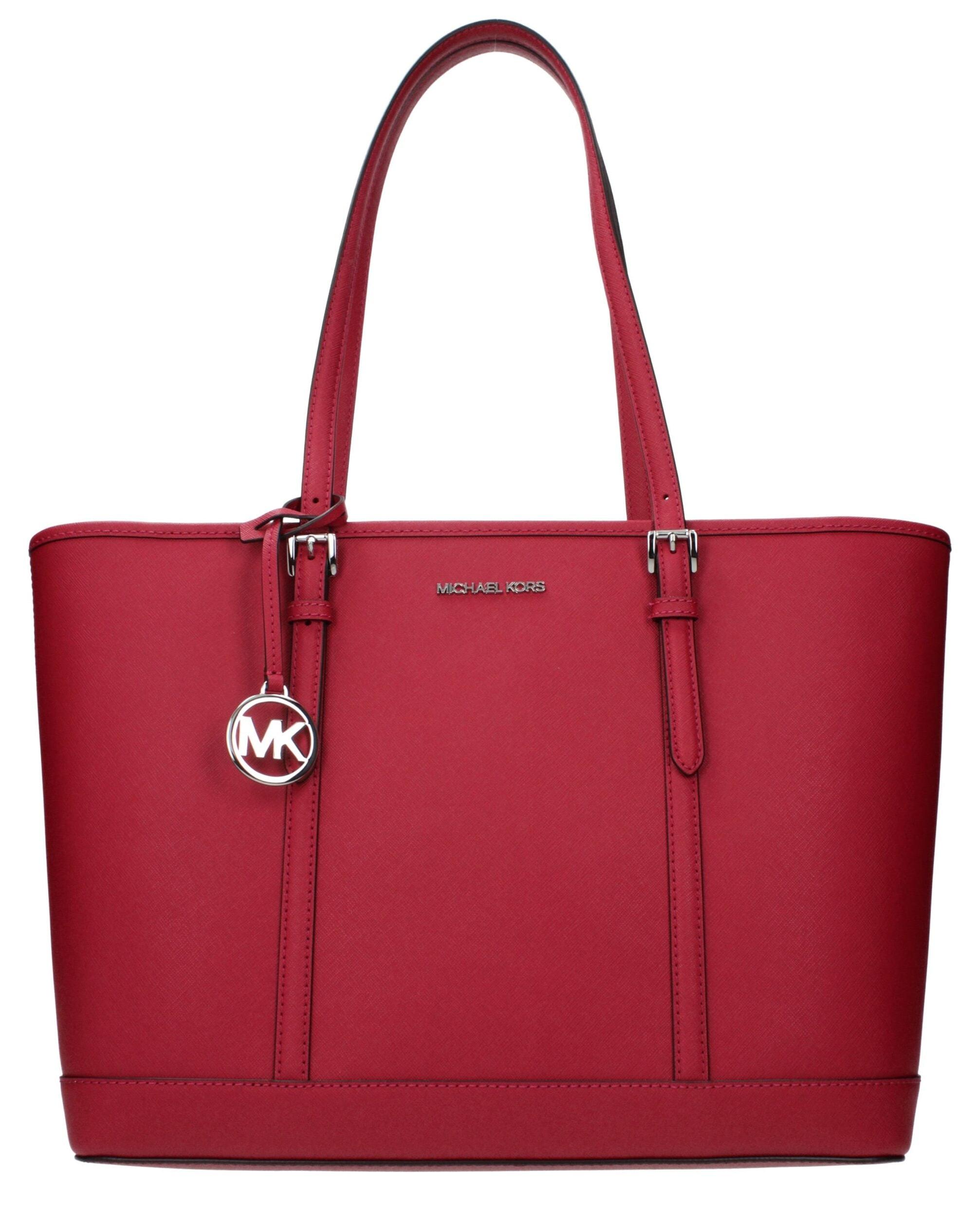 Michael Kors Jet Set Travel Large Cabas himbeerrot Saffiano silber