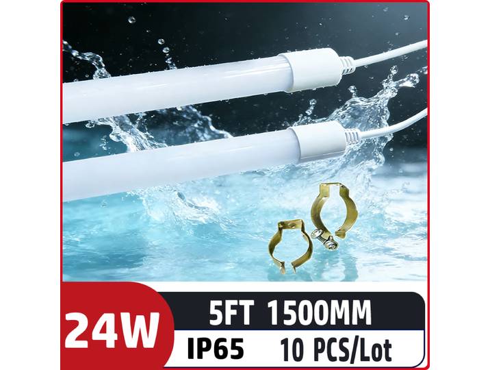 10 pièces/lot, 5 pieds (150 cm), 24 W, tube lumineux LED T8, étanche IP65, tube lumineux néon LED pour extérieur, panneau publicitaire, lumière longue ronde colorée