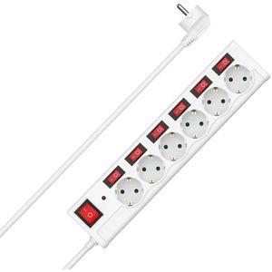Hama Steckdosenleiste 223157, mit 1,4m Kabel, 6-fach in weiß, Überspannungsschutz, mit Schalter