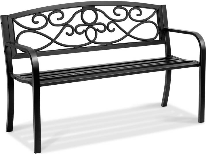 VEVOR Banc de jardin Banc de terrasse en métal\, 127 cm Banc de parc Banc de repos 250 kg de charge\, 3 personnes Banc de jardin et de parc avec dossier & accoudoirs\, banc vintage pour jardin\, parc\, cour\, véranda