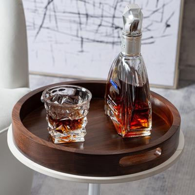 KINWELL Round Black Walnut Wood Serving Tray Ottoman Tray with Handles