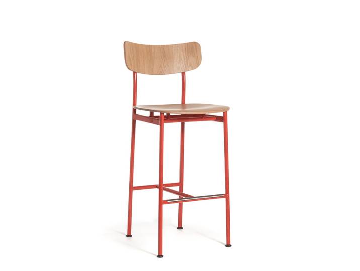 MAGIS tabouret moyen MOTTA SD2554 (Rouge - Chêne et acier peint)