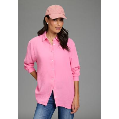 Longbluse LAURA SCOTT, Damen, Gr. 34, pink, Web, Obermaterial: 100% Baumwolle, unifarben, Basic, lässig geschnitten, verstellbar, Blusen Longbluse, in Musselin-Qualität