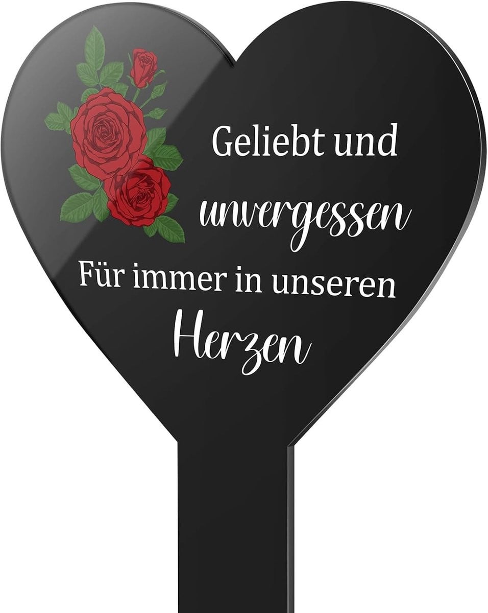 Hartvormige Grafdecoratie van Zwart Acryl met Gravure, Weerbestendige Tuinsteker voor Herinnering aan Overledenen