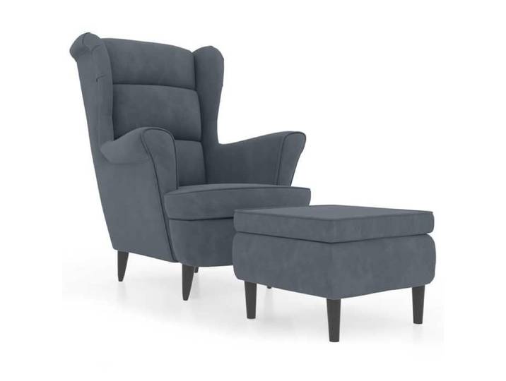 Remise Fauteuil de relaxation - Gris - Fauteuil à oreilles avec tabouret - gris foncé - velours - 110 kg/siège_xvo26d
