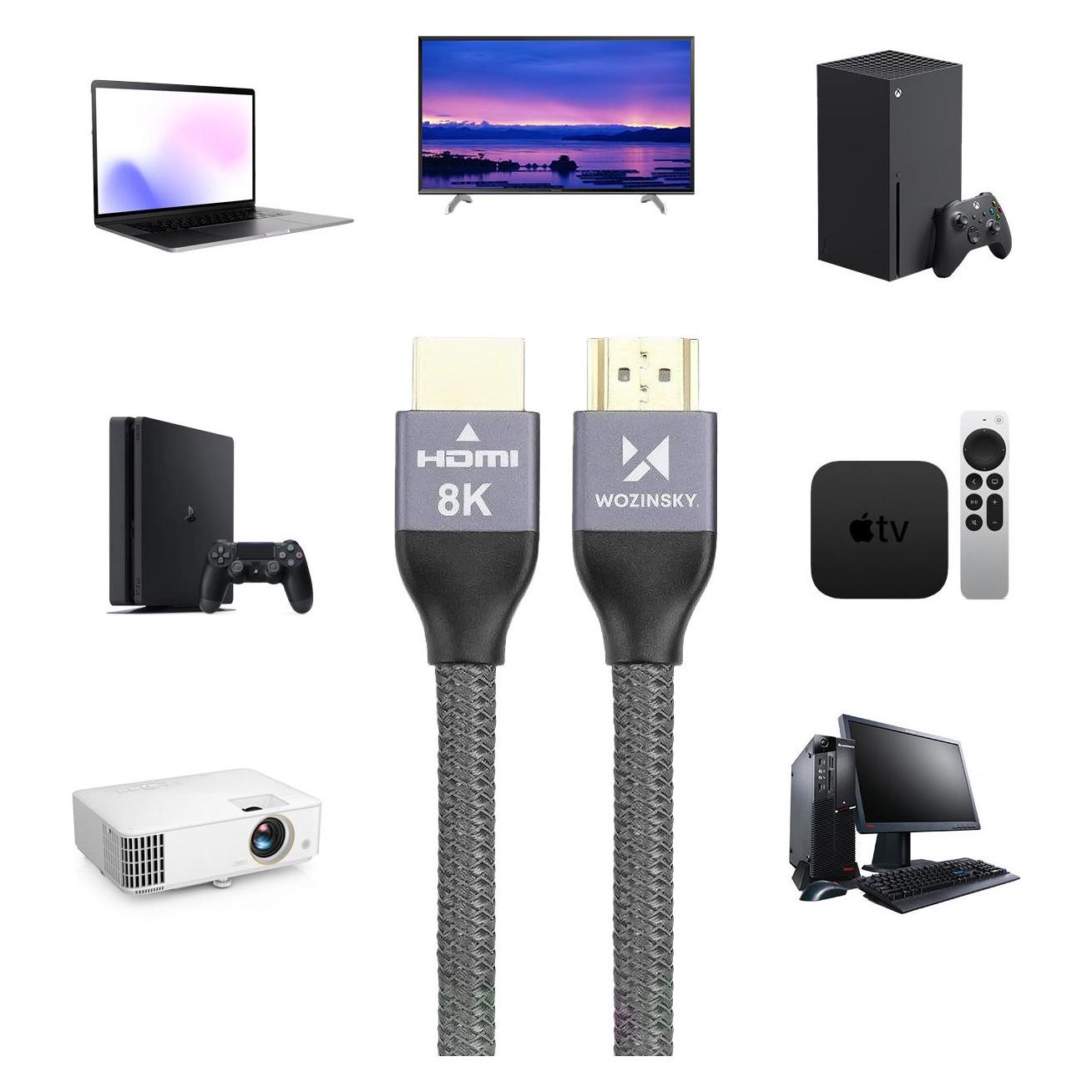 Wozinsky cable HDMI 2.1 8K 60 Hz 48 Gbps / 4K 120 Hz / 2K 144 Hz 5 m Silver (WHDMI-50) (5 m) (WHDMI-50)