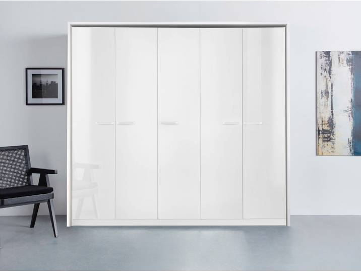 Drehtürenschrank, Holzwerkstoff, Weiß, 230×231×58 cm, 5 Türen, Modern, Rauch
