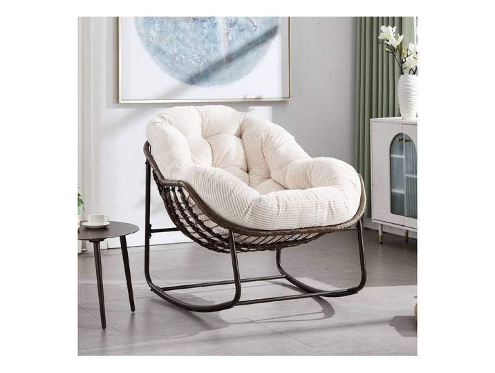 CHICFURN Schaukelstuhl Outdoor Rattan Sessel mit gepolsterter Auflage (Packung, 1 St), Rocker Recliner für Terrasse, Wohnzimmer, Garten, Weiß