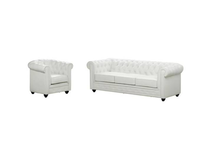 Canapé 3 places et fauteuil CHESTERFIELD - Simili Blanc