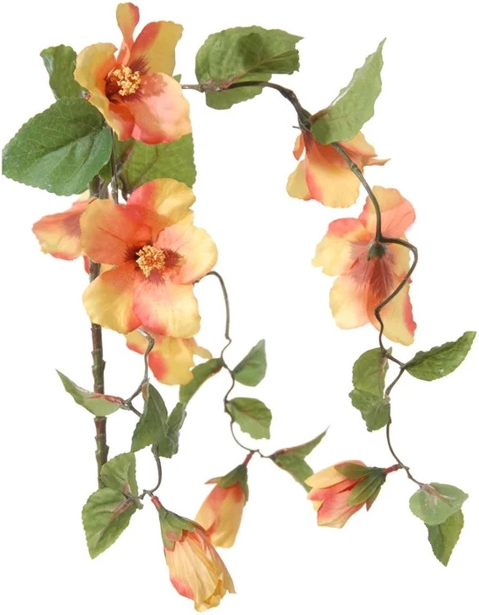 Louis Maes Hibiscus kunstbloemen - Perzik - Hangende tak - 65 cm