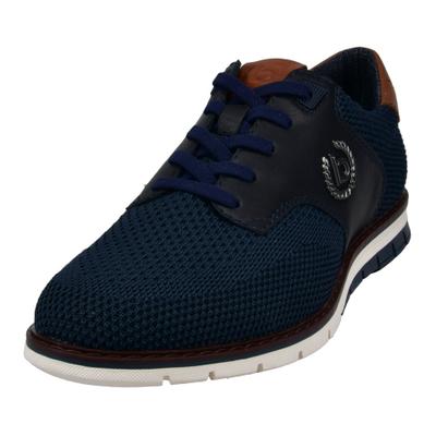 Slip-On Sneaker BUGATTI, Herren, Gr. 46, Textil, blau (navy, cognac), Lederimitat, Textil, Schuhe, mit elastischen Gummizügen