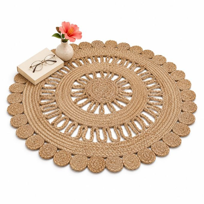 Relaxdays Handgeweven Rond Jutetapijt in Boho Stijl