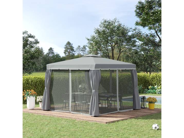 Outsunny Tonnelle 3x3m Extérieur Aluminium Gris Toit Double