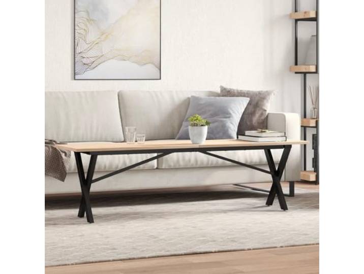 HEFZGDB Couchtisch X-Gestell 160x40x45 cm Massivholz Kiefer & Stahl mit robuster Tischplatte für Wohnzimmer, langlebiges rustikales Design und stabilem Aufbau