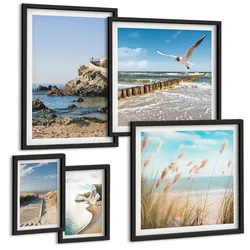 BILDER SET 5er Set - 50x50 cm & 20x30 cm & 40x60 cm Schwarzer Rahmen - Tropische türkisfarbene Inseln