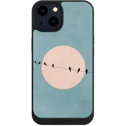Nivocase Handyhülle für Apple iPhone 14 Hülle NIVOpure Case Schwarz Mond Vogel türkis (Apple iPhone 14), Smartphone Hülle, Schwarz, Türkis