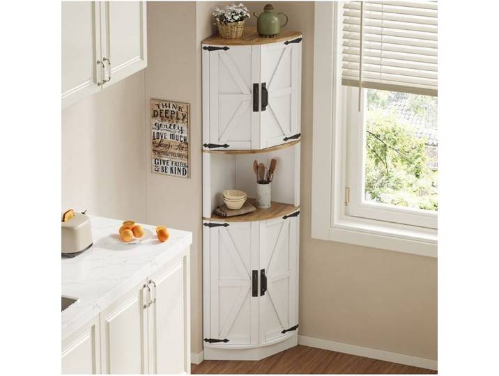 Armoire d'angle 39 5 x 39 5 x 180 cm Buffet de Cuisine 5 compartiments pour Cuisine Blanc
