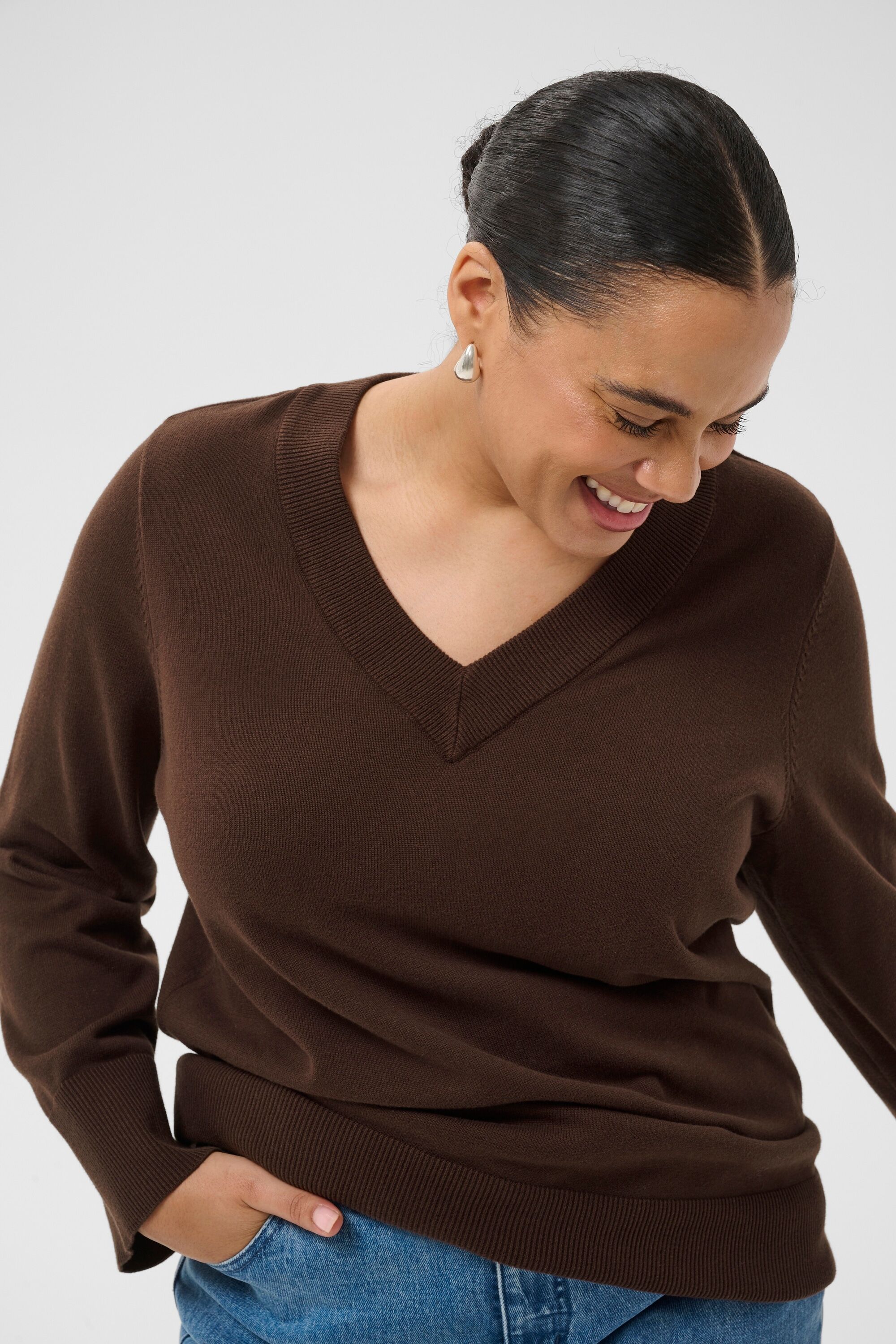 Strickpullover KAFFE CURVE "Damen Strickpullover KCharia", Damen, Gr. M, braun (coffee bean), Obermaterial: 100% Baumwolle CO., Pullover Strickpullover