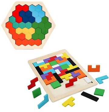 Inspire Curations Montessori Wooden Tangram Puzzle Set Colorful 3D Russian Blocks Brain Teaser 1 Set
