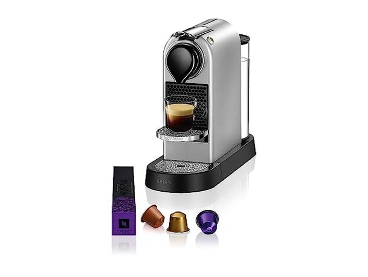 NESPRESSO KRUPS CitiZ Silber Original Kapselmaschine XN741B Kaffeemaschine, 25 Sek. Aufheizzeit, 2 Tassengrößen, einfache Bedienung, automatische Abschaltung, 19 Bar Druck
