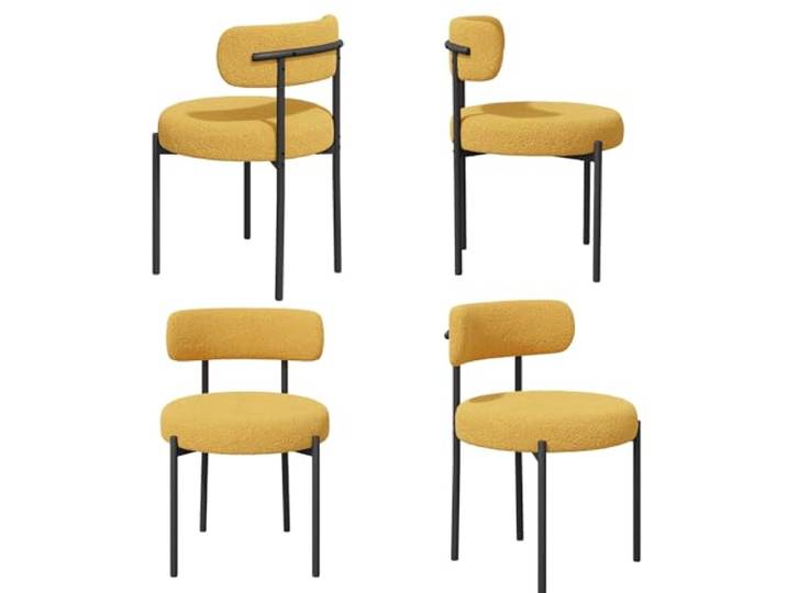 FSDFKPOP Esszimmerstühle, moderner Mid-Century-Stuhl mit runder gepolsterter, gebogener Rückenlehne, Küchen- und Wohnzimmerstühle mit schwarzen Metallbeinen(Yellow (Teddy Fleece),4pcs)