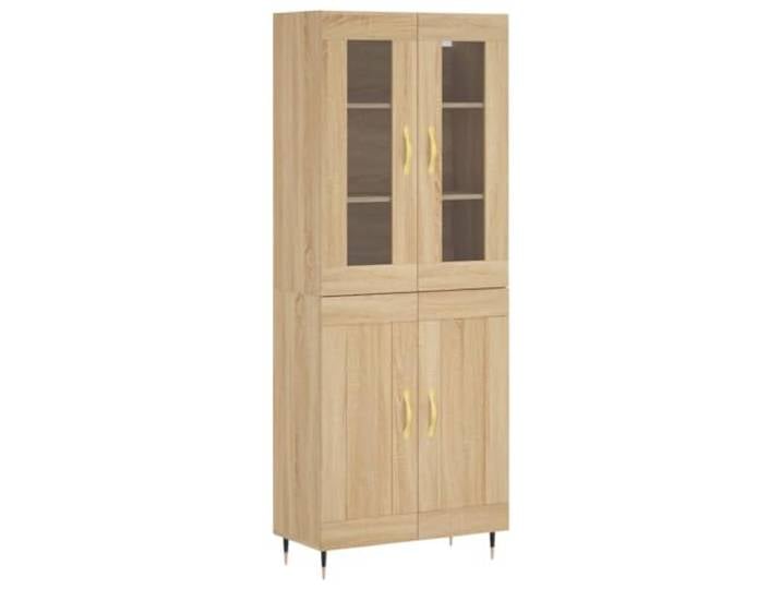 HKTMGDNG Highboard Sonoma-Eiche 69,5x34x180 cm Holzwerkstoff 2-teiliger Vitrinenschrank fürs Wohnzimmer mit stabilen Metallbeinen und vielseitiger Stellfläche.