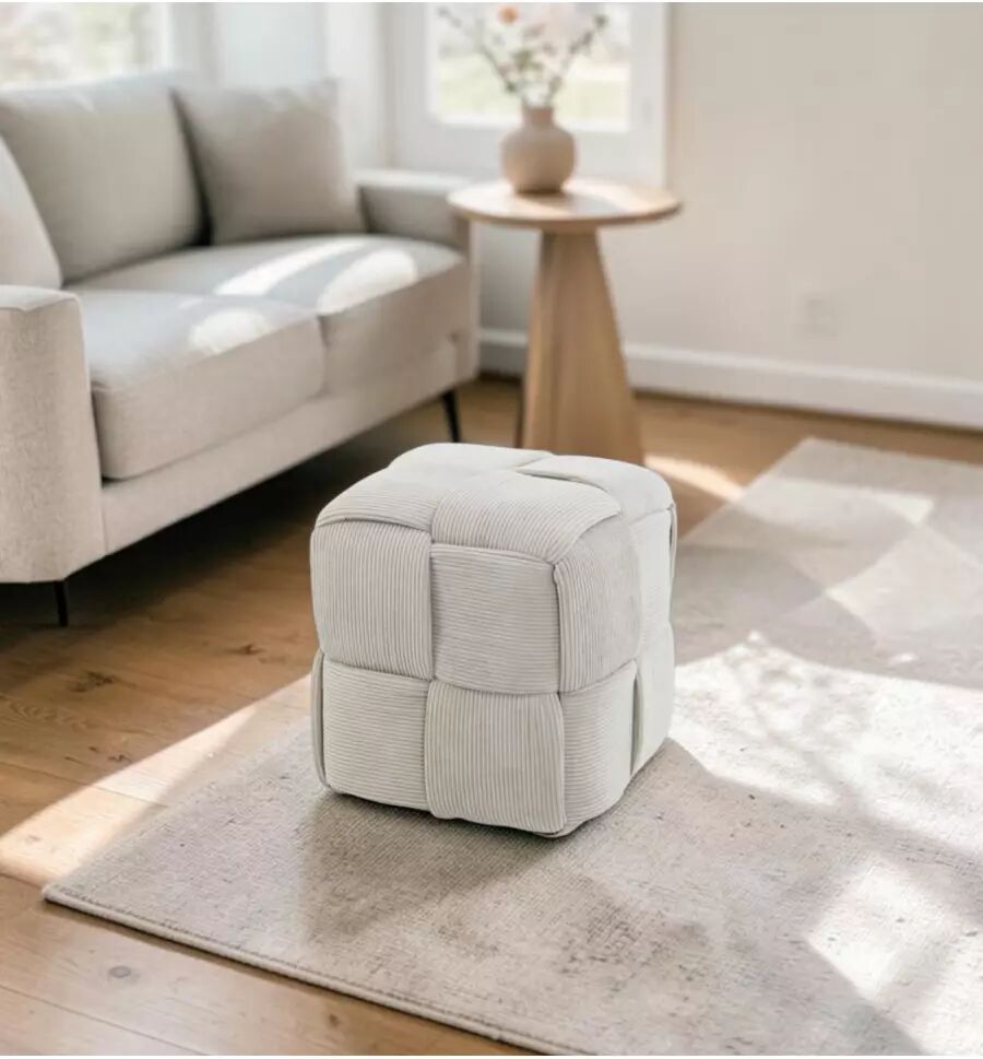 BellaHome POUF INTRECCIATO VELLUTO A COSTE CREMA