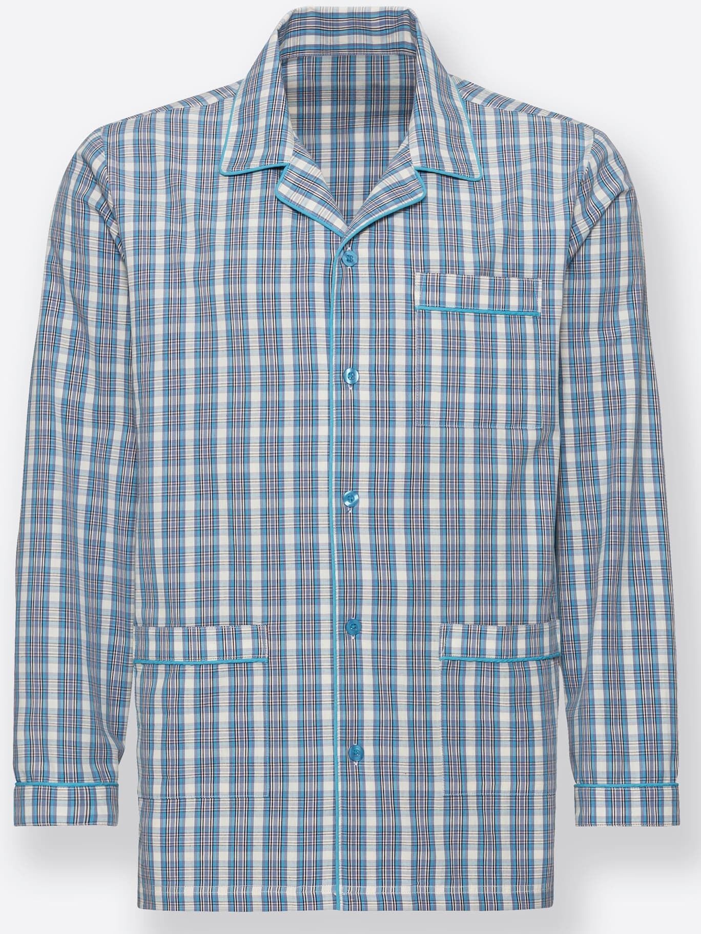Schlafanzug KINGS CLUB, Herren, Gr. 60/62, blau (blau, kariert), 100% Baumwolle, Homewear-Sets Schlafanzug blau, kariert 60/62