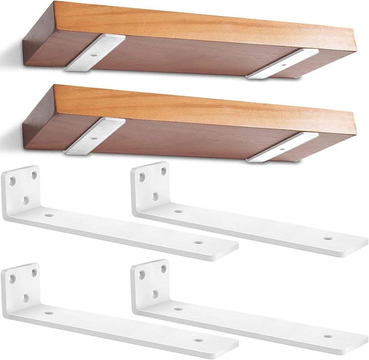 Set van 4 witte onzichtbare zwevende plankdragers van 30 cm voor zware lasten