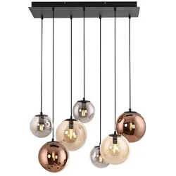 Just Light, Pendelleuchte, LED Pendellampe SHINY Kugel Amber, Kupfer und Rauchglas (E14)
