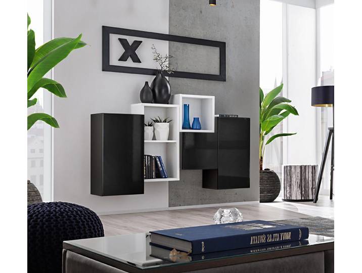 Xlmoebel Wohnwand Schwarzer Wandschrank für luxuriöse Wohnzimmergestaltung, (6-St), Made in Europa