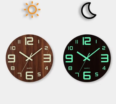 Uplift Curations 12 Inch Luminous Wooden Wall Clock Silent Nordic Glow in the Dark Minimalist Wall Clock With Night Light 1