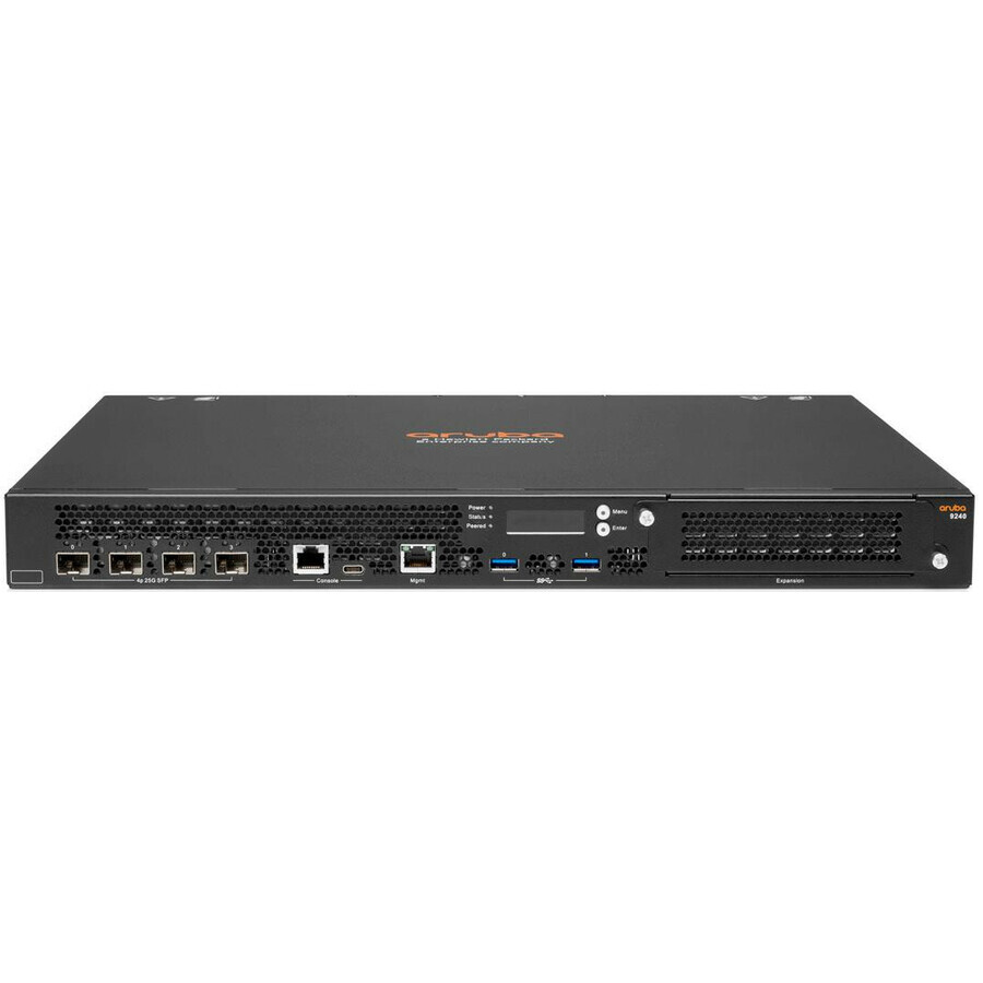 HPE Aruba Networking 9240 (RW) 4xSFP28 1 Expansion Slot Campus Gateway, Schwarz, 1U, USB, RJ-45, 190 W, 115 W