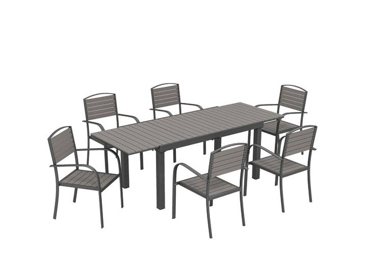 Outsunny Outdoor-Essgruppe 7er Set Aluminium WPC Grau, Metall, 7-teilig, rechteckig, eckig, Gartenmöbel, Gartengarnituren, Gartenmöbel-Sets