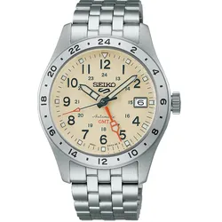 Seiko 5 Sports Automatik GMT 39mm, Edelstahl, Elfenbein Herrenuhr HDB002K1