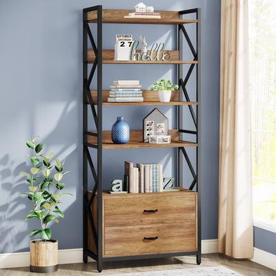 BLUEBELL "70.8"" Bookshelf with 2 Drawers and open shelves, Industrial Bookcase with 2 Drawers"
