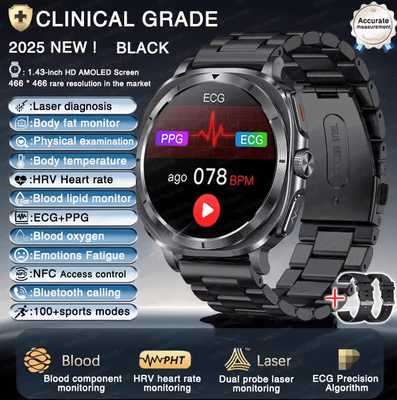 Inspire Curations VitalTrack Pro ECG Smartwatch With Blood Pressure & Body Health Monitoring black Steel 2a