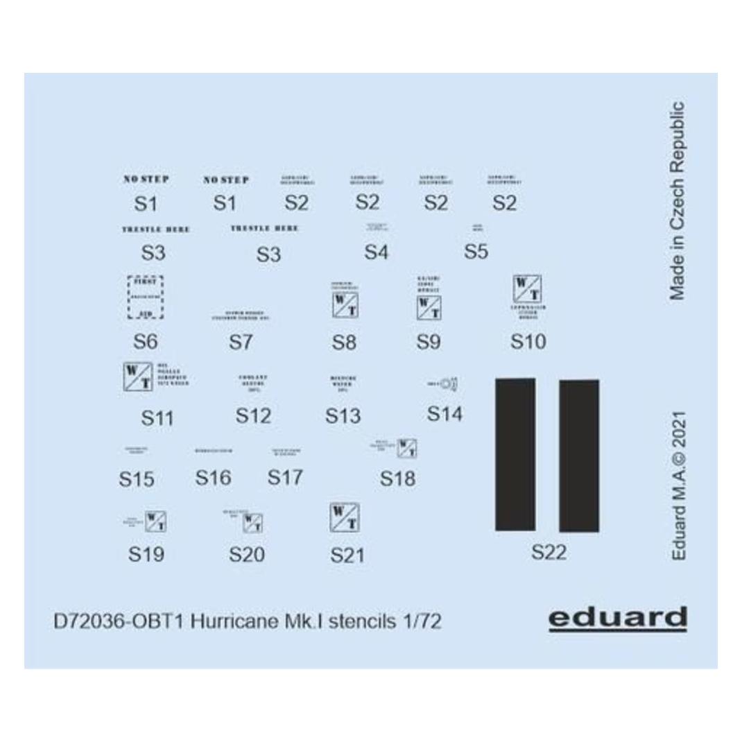 Eduard Hurricane Mk.I stencils for ARMA HOBBY/REVELL/AIRFIX (D72036)