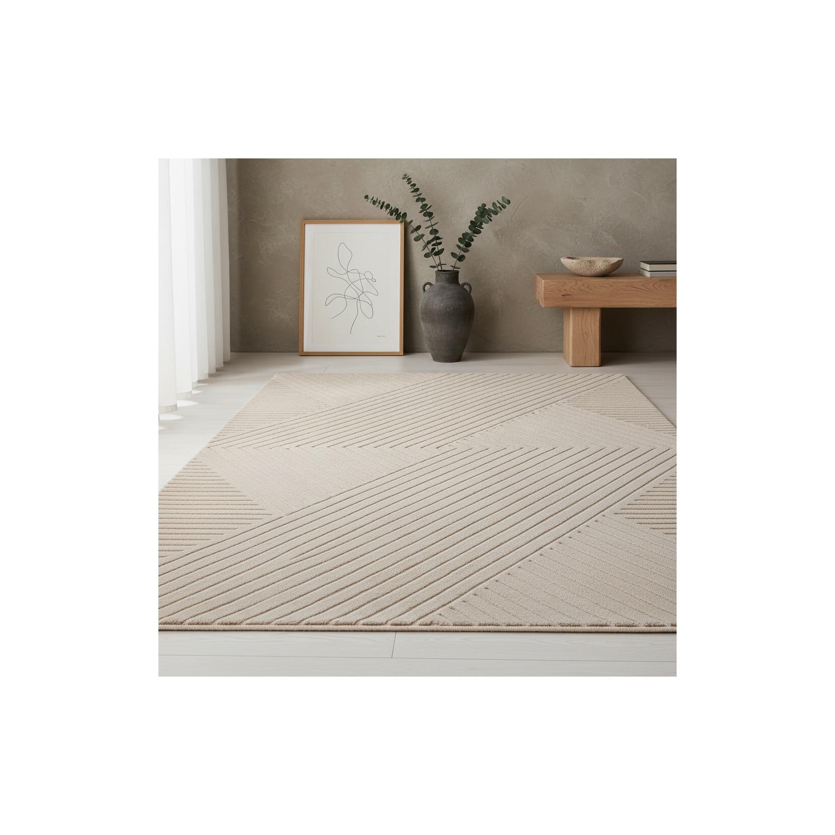 Teppich Kurzflor ILLER in Beige, mit 3D-Design, aus Jute, Florhöhe 12 mm, 80 x 250 cm