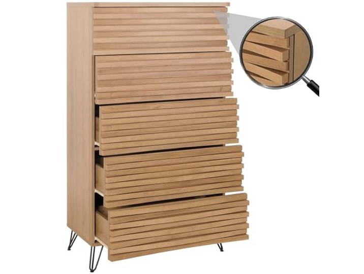 Mendler Kommode HWC-M49 145x80x44cm MDF - Natur Highboard, Schrank, 3D-Design, 5 Schubladen, Metall